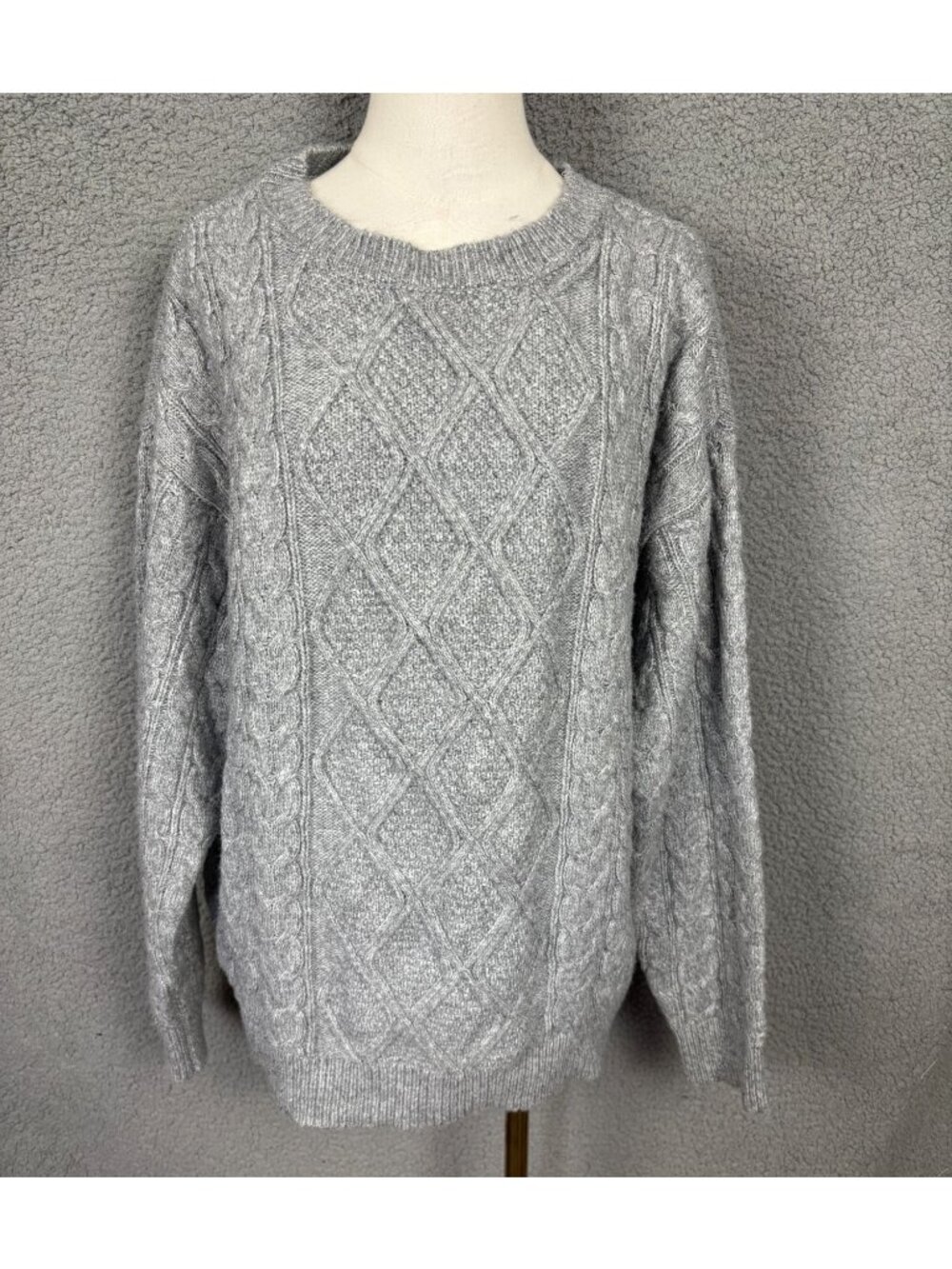 Ultra Flirt Women's Juniors' Rory Chunky Cable-Knit Sweater Lt Grey Size XL NWTs